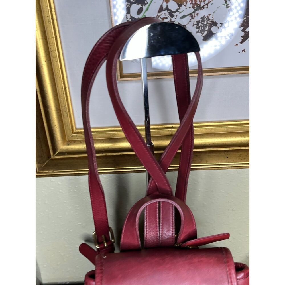 Coach Red Leather Mini Backpack #9960 Kiss Lock Closure with Drawstring - Picture 6 of 11